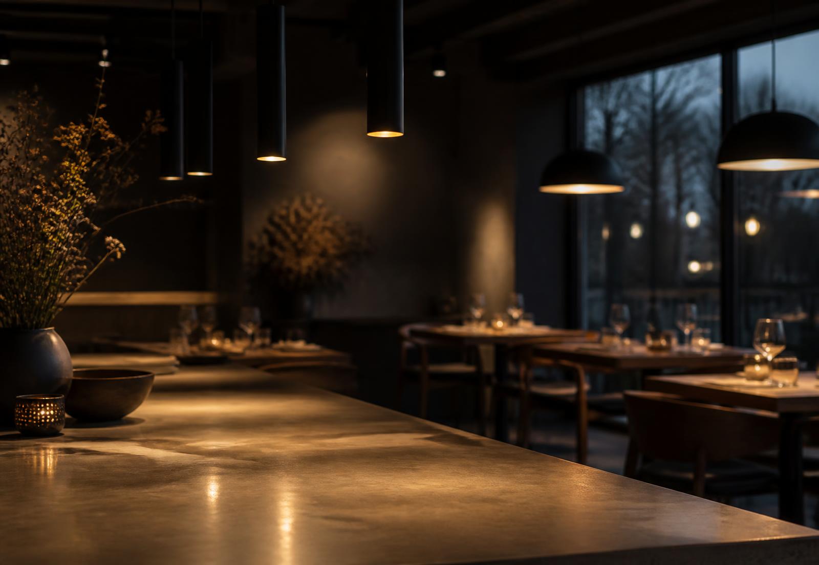 Restaurantlokale i dæmpet lys